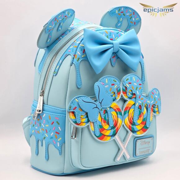 Loungefly Disney Minnie Mouse Lollipop Blue Sprinkle Ears Blue Mini Backpack New